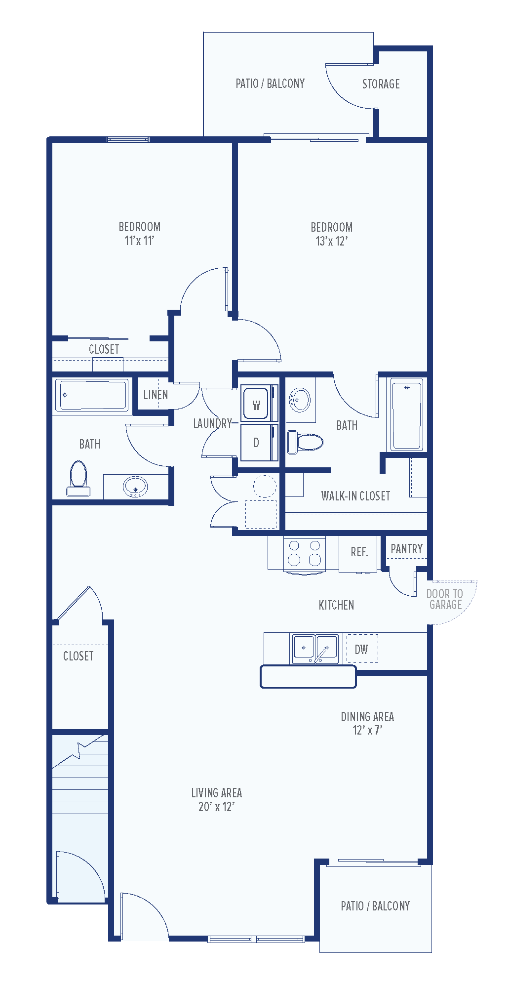 2 Bed 2.0 Bath Floor Plan